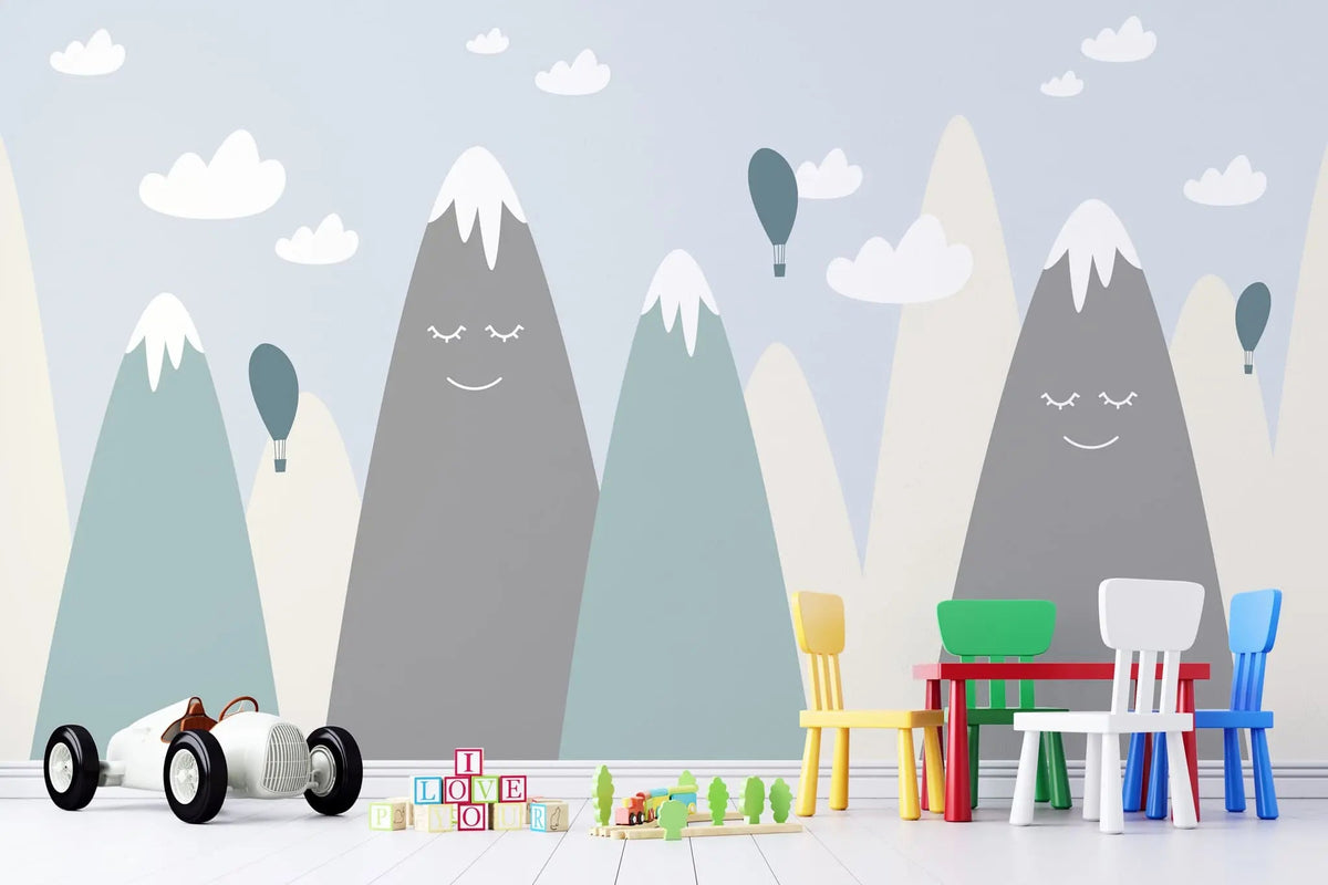Tapet personalizat natura pentru copii cu creste de munte acoperite de zapada winter mountains