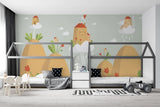 Tapet personalizat natura pentru copii cu case rosii care plutesc pe nori floating house
