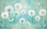 Tapet personalizat natura pentru copii cu flori de papadii albe pe fundal verde turcoaz white dandelions