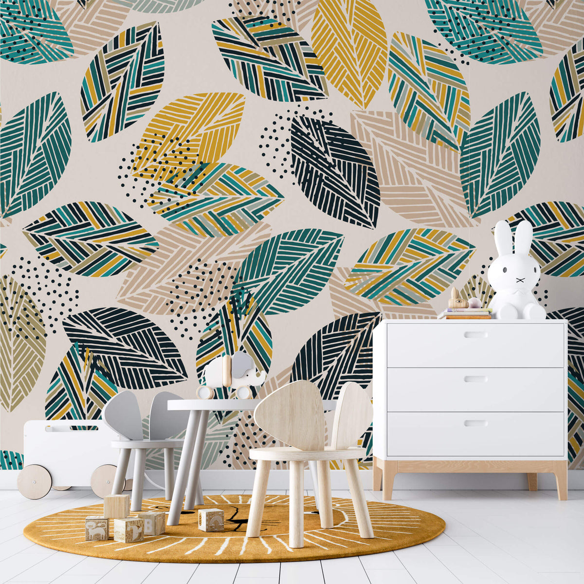 Tapet Personalizat Natura cu frunze abstracte colorate in stil tribal - TRIBAL LEAVES