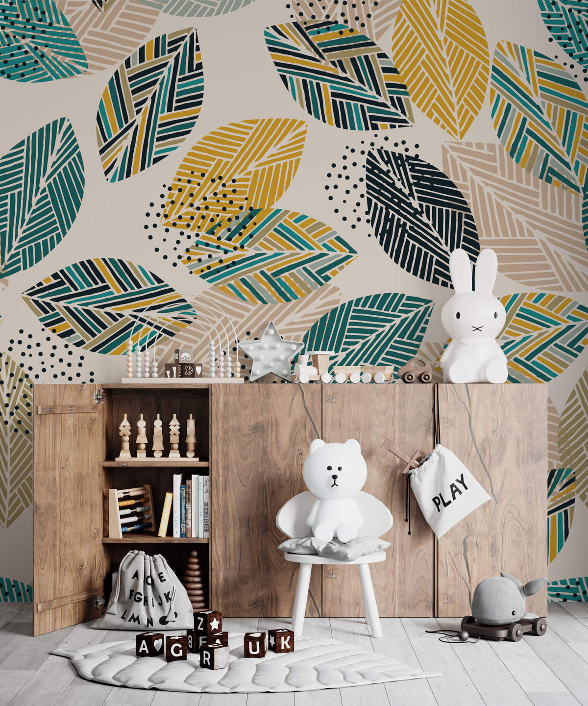 Tapet Personalizat Natura cu frunze abstracte colorate in stil tribal - TRIBAL LEAVES