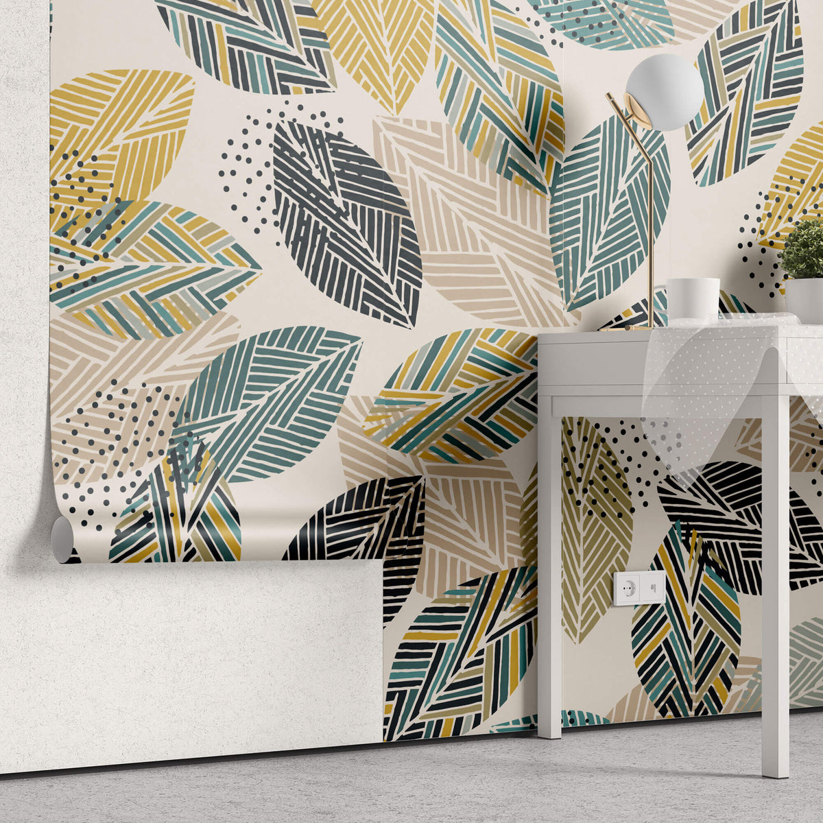 Tapet Personalizat Natura cu frunze abstracte colorate in stil tribal - TRIBAL LEAVES