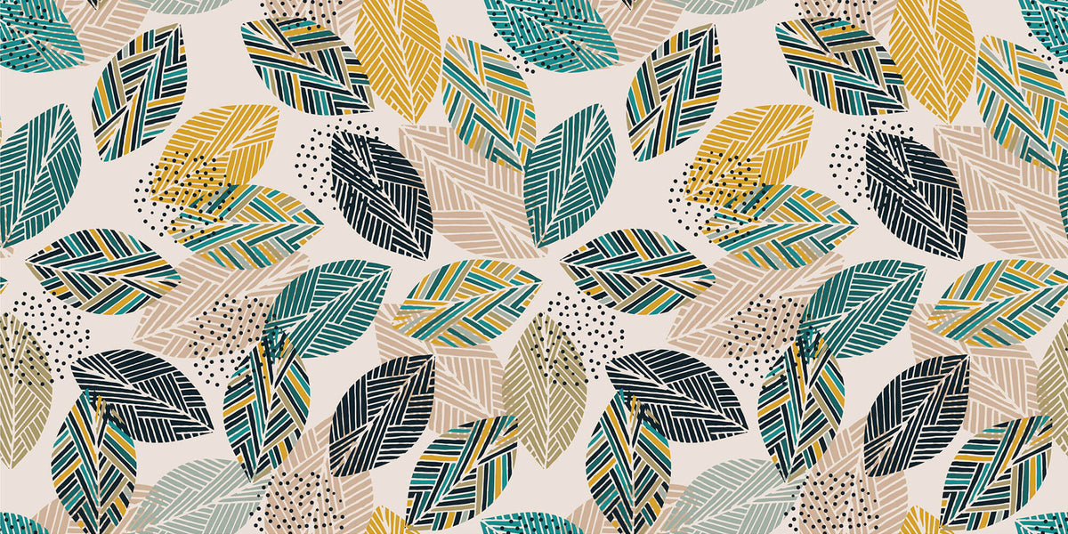 Tapet Personalizat Natura cu frunze abstracte colorate in stil tribal - TRIBAL LEAVES