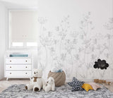 Tapet Personalizat Natura pentru copii cu plante salbatice in nuante de gri si alb - GREY WILDFLOWERS