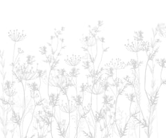 Tapet Personalizat Natura pentru copii cu plante salbatice in nuante de gri si alb - GREY WILDFLOWERS