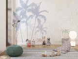 Tapet Personalizat Natura pentru copii cu palmieri abstracti in nuante pastelate - PASTEL PALM TREES