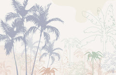 Tapet Personalizat Natura pentru copii cu palmieri abstracti in nuante pastelate - PASTEL PALM TREES