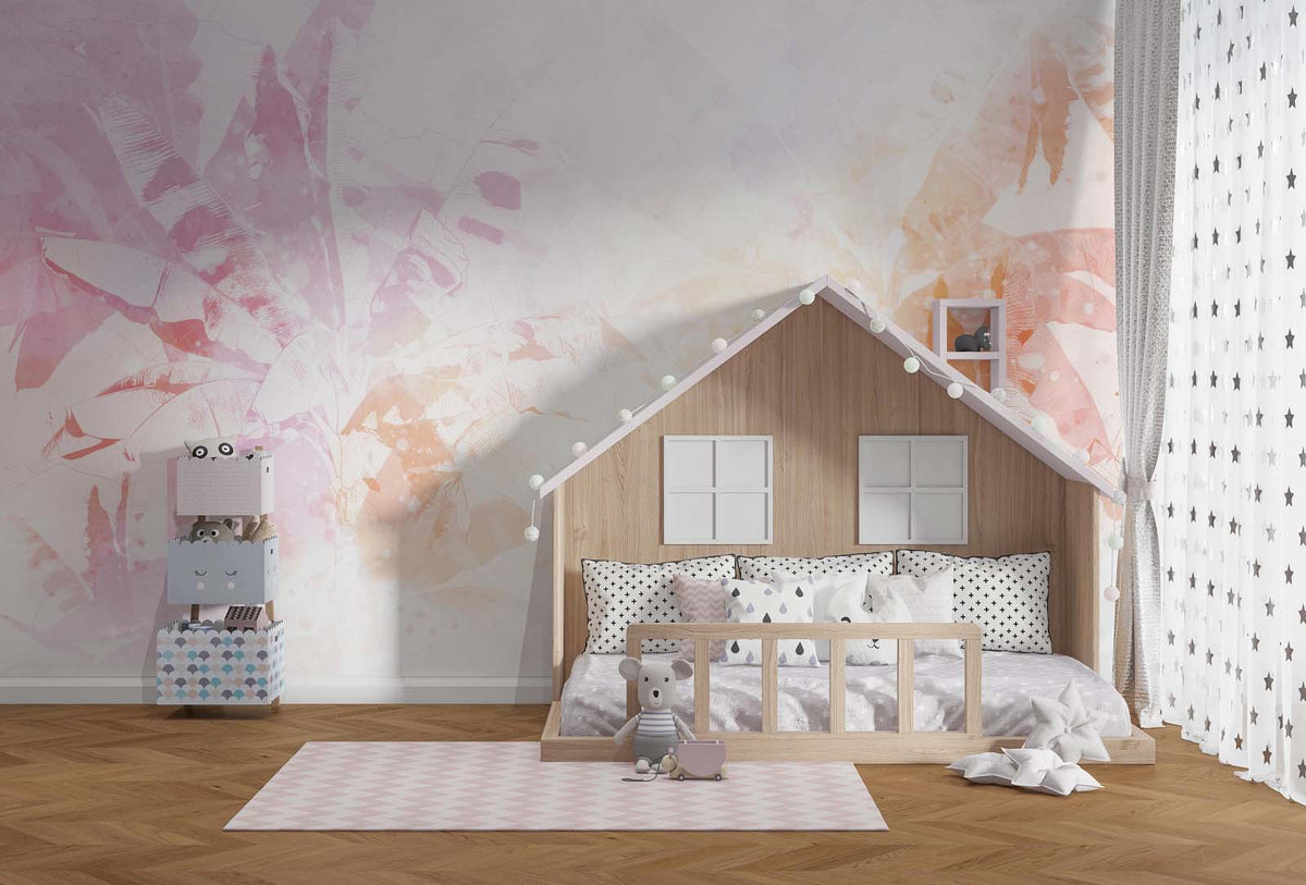 Tapet Personalizat Natura pentru copii cu palmieri in nuante rozalii si portocalii - PEACHY PALM