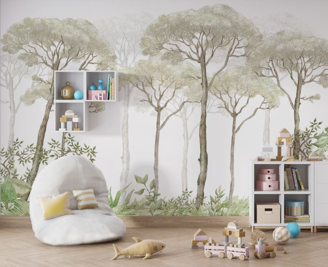 Tapet Personalizat Natura pentru copii cu padure verde si copaci inalti  - HIGH TREES