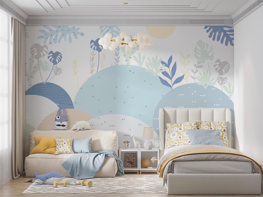 Tapet Personalizat Natura pentru copii cu dealuri abstracte in nuante de albastru - BLUE HILLS