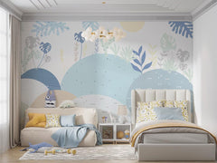 Tapet Personalizat Natura pentru copii cu dealuri abstracte in nuante de albastru - BLUE HILLS