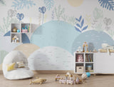 Tapet Personalizat Natura pentru copii cu dealuri abstracte in nuante de albastru - BLUE HILLS