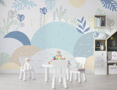 Tapet Personalizat Natura pentru copii cu dealuri abstracte in nuante de albastru - BLUE HILLS