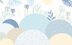 Tapet Personalizat Natura pentru copii cu dealuri abstracte in nuante de albastru - BLUE HILLS