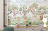Tapet Personalizat Natura pentru copii cu casute colorate in copaci  - TREE HOUSE VILLAGE