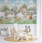 Tapet Personalizat Natura pentru copii cu casute colorate in copaci  - TREE HOUSE VILLAGE