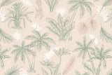 Tapet Personalizat Natura pentru copii cu palmieri si frunze in nuante de bej si verde - CREAM PALM OUTLINE