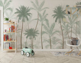 Tapet Personalizat Natura pentru copii cu palmieri inalti in nuante de verde pastel - PASTEL GREEN PALMS