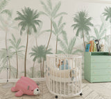 Tapet Personalizat Natura pentru copii cu palmieri inalti in nuante de verde pastel - PASTEL GREEN PALMS