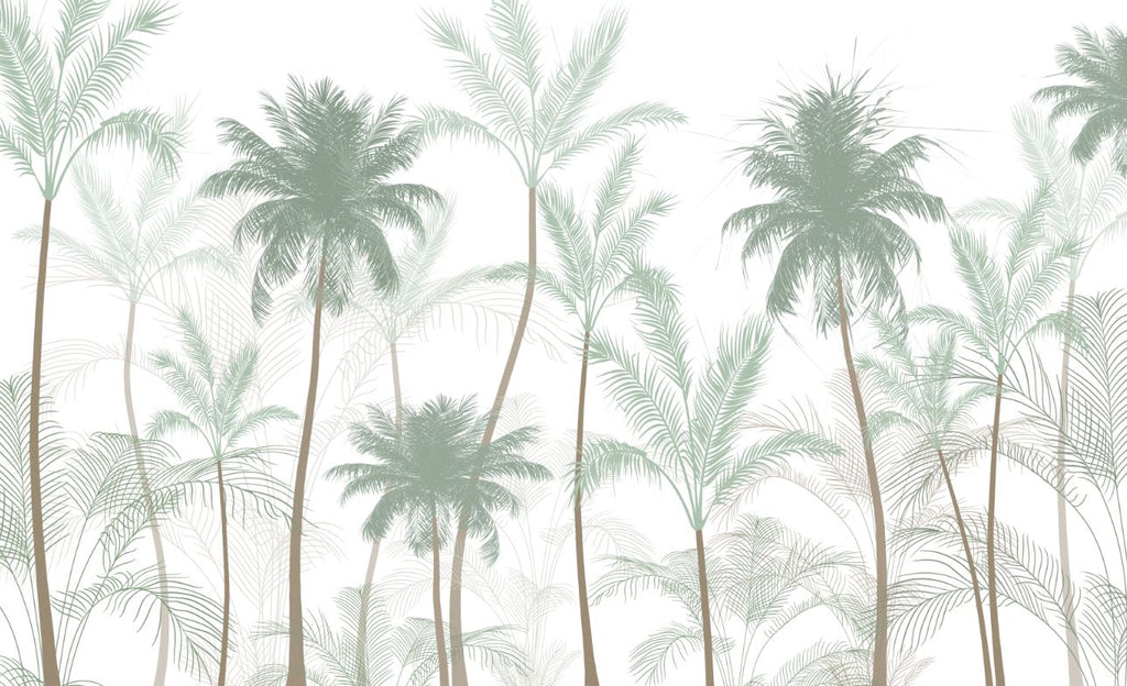 Tapet Personalizat Natura pentru copii cu palmieri inalti in nuante de verde pastel - PASTEL GREEN PALMS