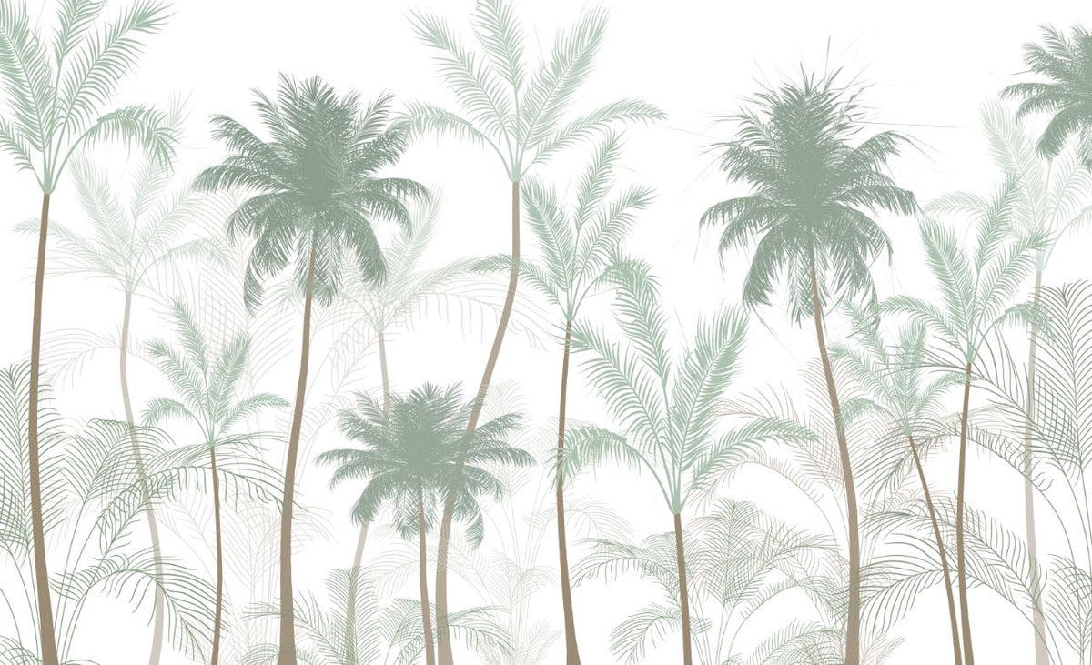 Tapet Personalizat Natura pentru copii cu palmieri inalti in nuante de verde pastel - PASTEL GREEN PALMS