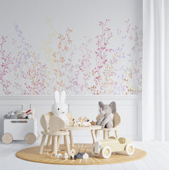 Tapet Personalizat Natura pentru copii cu plante si frunze colorate - PASTEL RAINBOW PLANTS