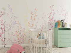 Tapet Personalizat Natura pentru copii cu plante si frunze colorate - PASTEL RAINBOW PLANTS