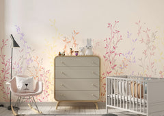 Tapet Personalizat Natura pentru copii cu plante si frunze colorate - PASTEL RAINBOW PLANTS