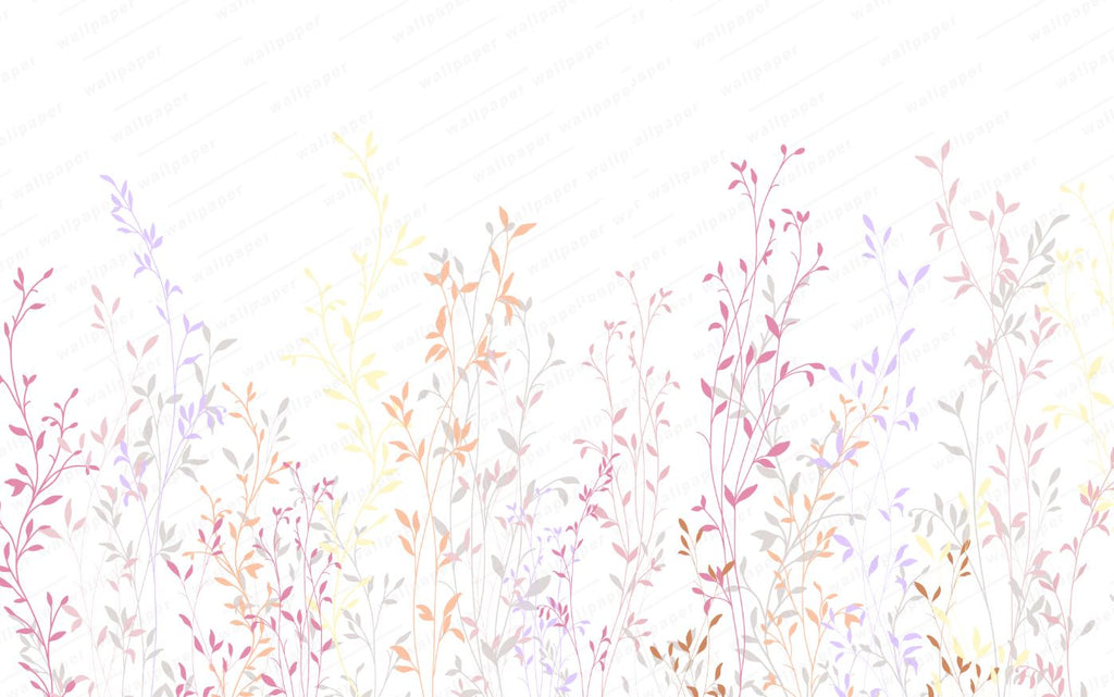 Tapet Personalizat Natura pentru copii cu plante si frunze colorate - PASTEL RAINBOW PLANTS
