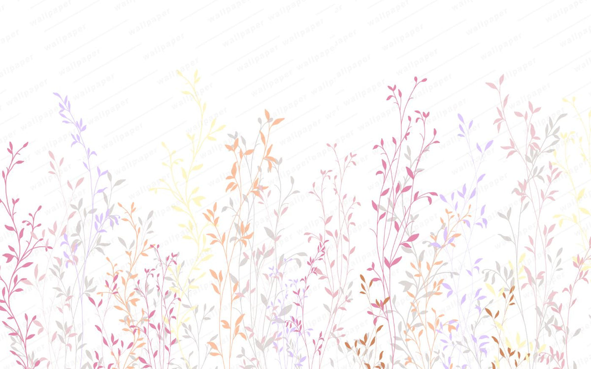 Tapet Personalizat Natura pentru copii cu plante si frunze colorate - PASTEL RAINBOW PLANTS