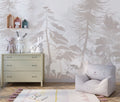 Tapet Personalizat Natura pentru copii cu padure de conifere in nuante bej - PASTEL BEIGE FOREST