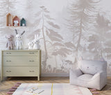 Tapet Personalizat Natura pentru copii cu padure de conifere in nuante bej - PASTEL BEIGE FOREST