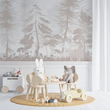 Tapet Personalizat Natura pentru copii cu padure de conifere in nuante bej - PASTEL BEIGE FOREST