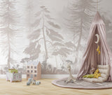 Tapet Personalizat Natura pentru copii cu padure de conifere in nuante bej - PASTEL BEIGE FOREST