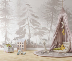 Tapet Personalizat Natura pentru copii cu padure de conifere in nuante bej - PASTEL BEIGE FOREST