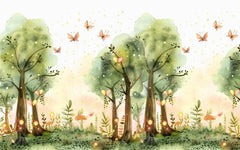 Tapet Personalizat Natura pentru copii cu copaci, licurici si fluturi - FAIRY BUTTERFLY FOREST