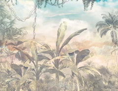 Tapet Personalizat Natura pentru copii cu ceata in jungla amazoniana in nuante calde -  DUSTY JUNGLE II
