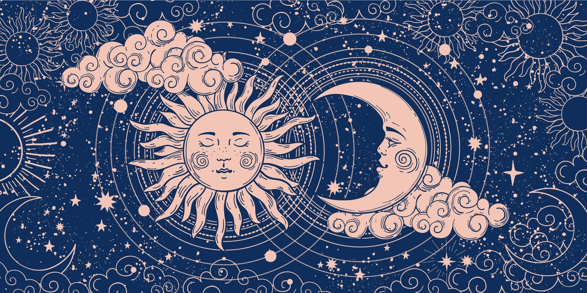 Tapet personalizat universul spatial pentru copii cu soarele si luna pe cerul instelat soon & moon