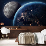 Tapet personalizat universul spatial pentru copii cu luna si planeta pamant vazute din spatiu earth & moon