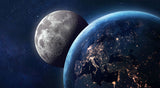 Tapet personalizat universul spatial pentru copii cu luna si planeta pamant vazute din spatiu earth & moon