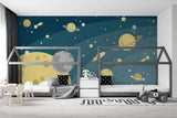 Tapet personalizat universul spatial pentru copii cu planete si rachete cosmic adventure