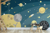 Tapet personalizat universul spatial pentru copii cu planete si rachete cosmic adventure