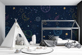 Tapet personalizat universul spatial pentru copii cu planete si nave spatiale hand drawn galaxy