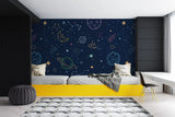 Tapet personalizat universul spatial pentru copii cu planete si nave spatiale hand drawn galaxy