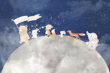 Tapet Personalizat Universul Spatial pentru Copii cu animalute mergand pe luna - ANIMAL'S MOON TRIP