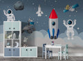 Tapet Personalizat Universul Spatial pentru Copii cu astronauti si rachete spatiale - HAPPY ASTRONAUTS