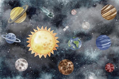 Tapet Personalizat Universul Spatial pentru Copii cu planete si spatiu in stil watercolor - SPACE PLANETS
