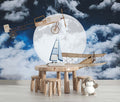 Tapet Personalizat Universul Spatial pentru Copii cu avioane zburand peste luna printre nori pe timp de noapte - CLOUDY NIGHT FLIGHT II