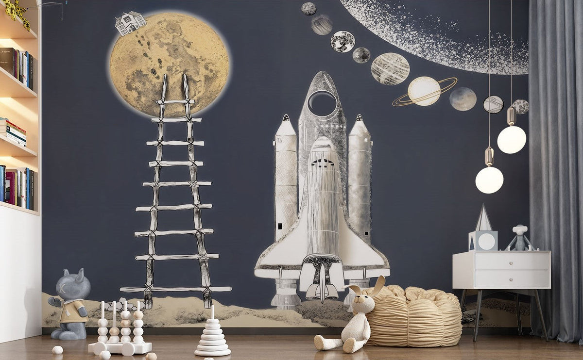 Tapet Personalizat Universul Spatial pentru Copii cu aterizarea pe luna si sistemul solar - MOON LANDING