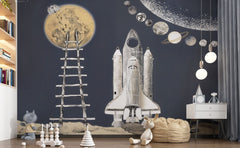 Tapet Personalizat Universul Spatial pentru Copii cu aterizarea pe luna si sistemul solar - MOON LANDING